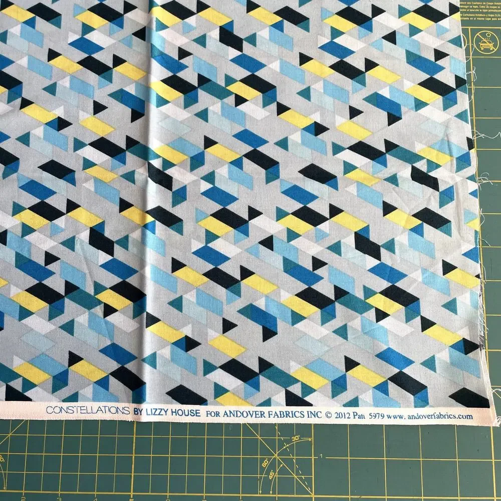 Lizzy House Constellations Blue Yellow Triangles Half Yard Quilting Fabric